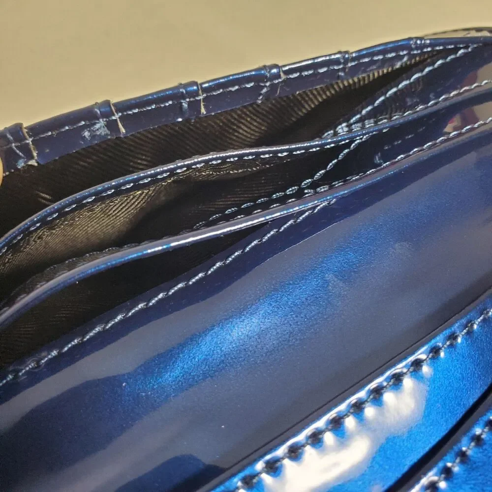 Hello Kitty 2011 Embossed Blue Wallet Clutch Purse –Metallic Patent Faux Leather